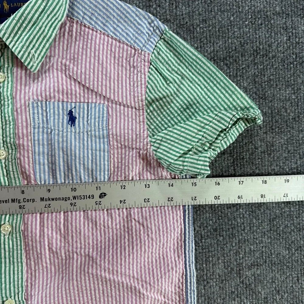 Ralph Lauren Kids Boys Multi Color Seersucker Striped Button Down Shirt Size 7